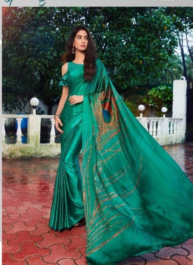 MINTORSI MOR PANKH Latest Fancy Designer Heavy Casual Wear Satin Silk With Exclusive Hand Print And Stone Diamond Work Saree Collection
